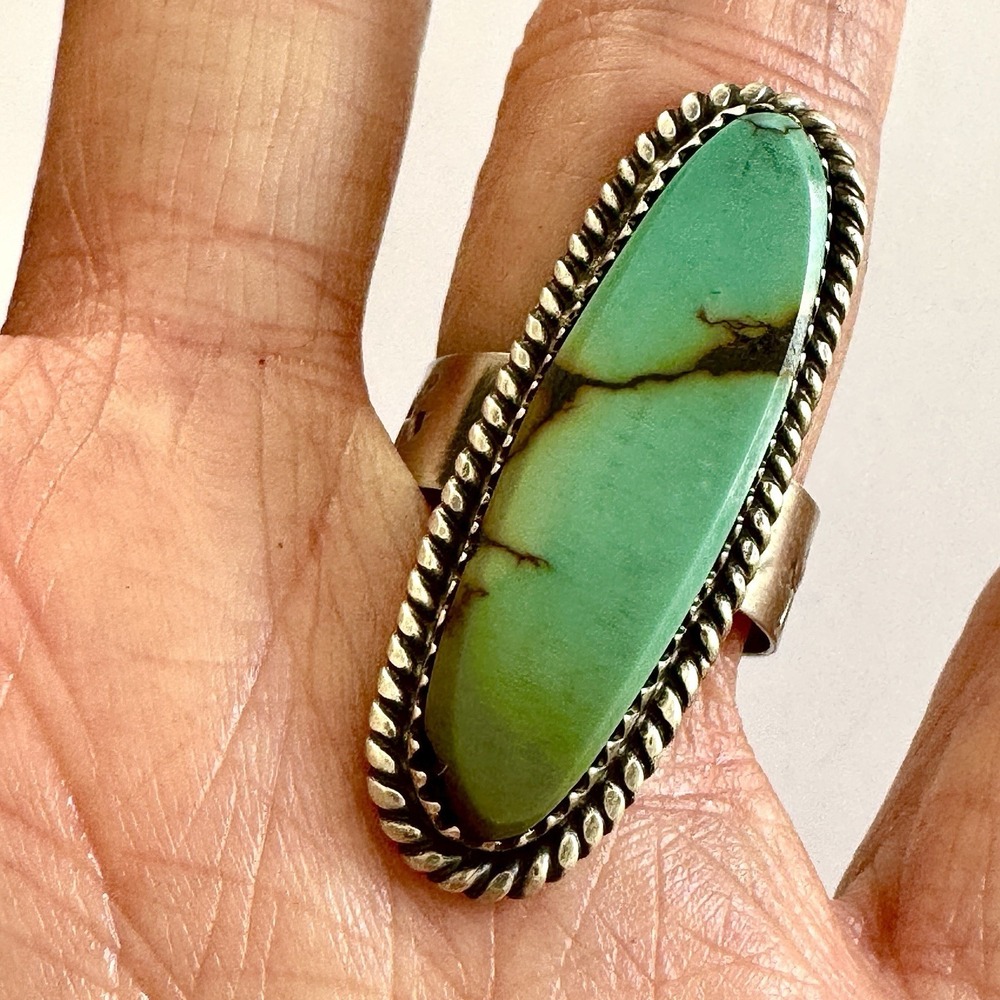 Navajo Turquoise Ring Sz 8.5 Flat‎ Cab Sterling Signed Selina Warner Native Amer